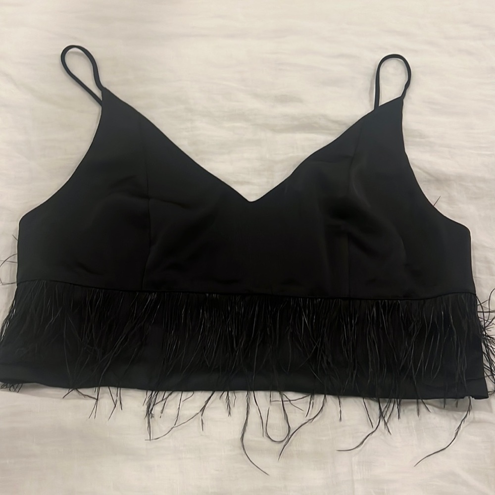 Black feather tank top